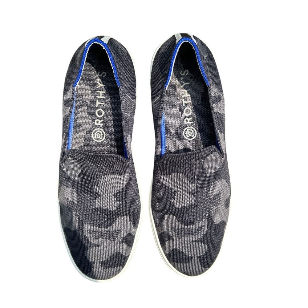Rothy's Sneaker Women’s Sz 8 Black Gray Camo Slip-On Neutral Eco Fabric Shoes